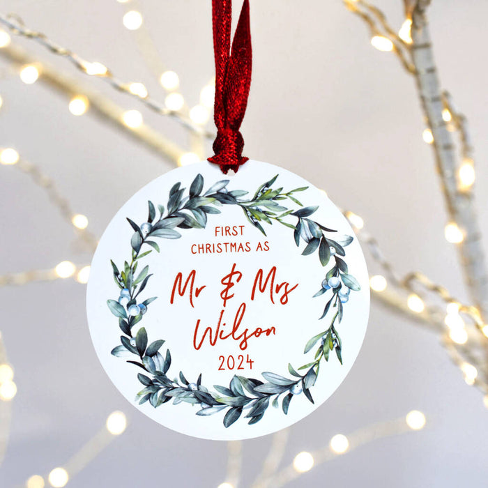 First Christmas As Mr And Mrs Personalised Mistletoe Christmas Decoration