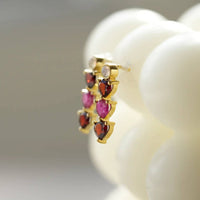 Gold Garnet And Ruby Heart Drop Studs