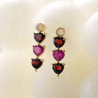 Gold Garnet And Ruby Heart Drop Studs