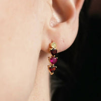 Gold Garnet And Ruby Heart Drop Studs
