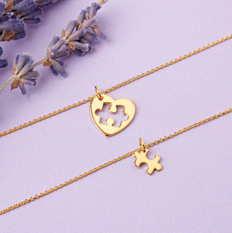 Gold Plated Mum And Me Jigsaw Puzzle Heart Bracelet Set