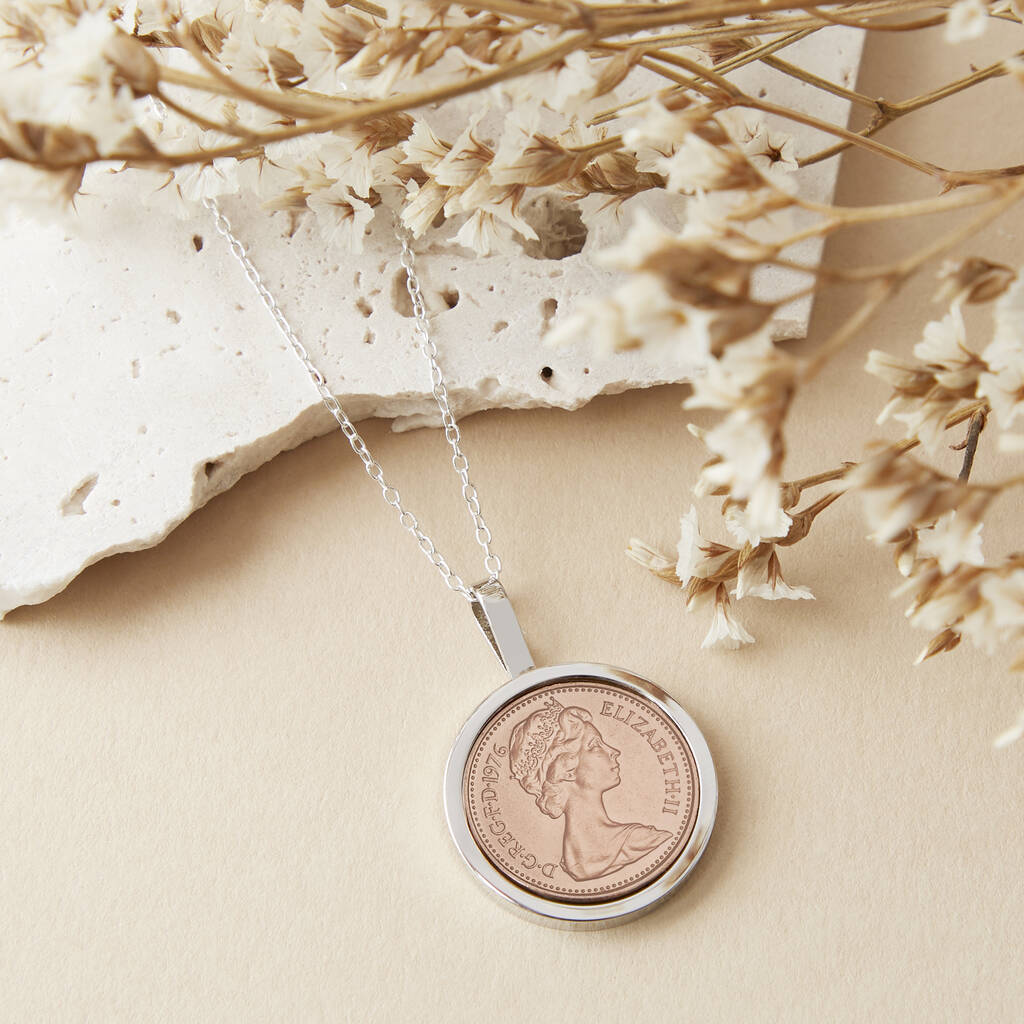50th Birthday 1975 or 1976 Half penny Coin Necklace
