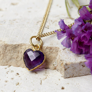 Healing Amethyst Heart Gemstone Gold Plated Necklace