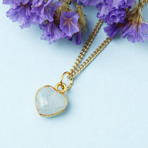 Healing Aquamarine Heart Gemstone Gold Plated Necklace
