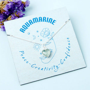 Healing Aquamarine Heart Gemstone Silver Necklace