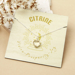 Healing Citrine Heart Gemstone Sterling Silver Necklace
