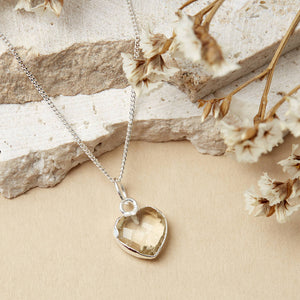 Healing Citrine Heart Gemstone Sterling Silver Necklace