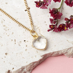Healing Clear Quartz Heart Gemstone Gold Plated Necklace