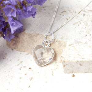 Healing Clear Quartz Heart Gemstone Sterling Silver Necklace