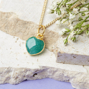 Healing Emerald Heart Gemstone Gold Plated Necklace