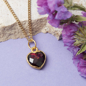 Healing Garnet Heart Gemstone Gold Plated Necklace
