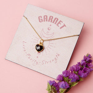Healing Garnet Heart Gemstone Gold Plated Necklace