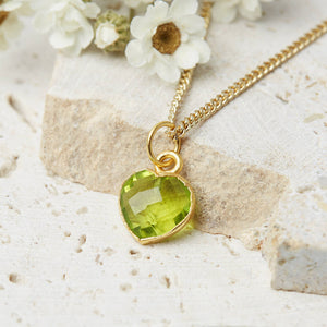 Healing Peridot Heart Gemstone Gold Plated Necklace