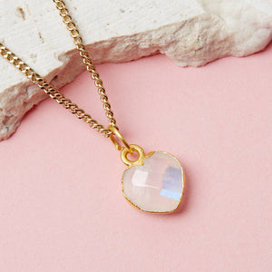 Healing Rainbow Moonstone Heart Gemstone Gold Plated Necklace