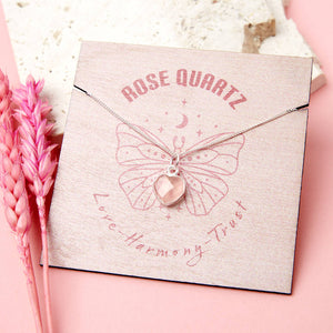 Healing Rose Quartz Heart Gemstone Sterling Silver Necklace