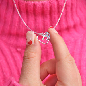 Heart And Crystal Stars Silver Necklace
