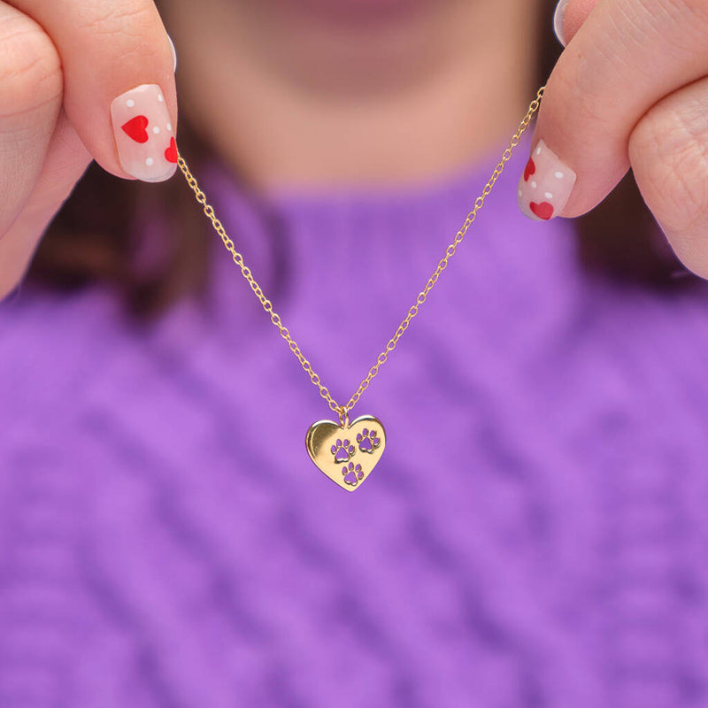 Heart Paw Print Gold Necklace