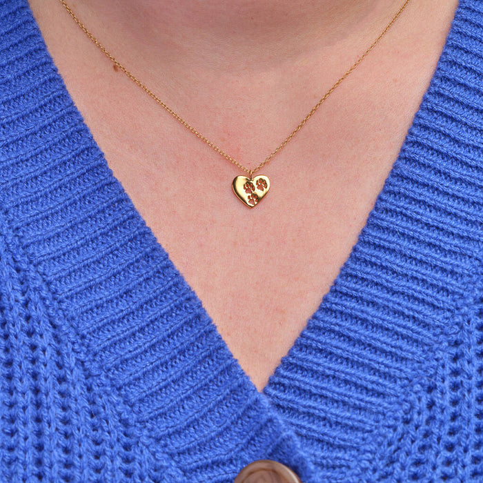 Heart Paw Print Gold Necklace