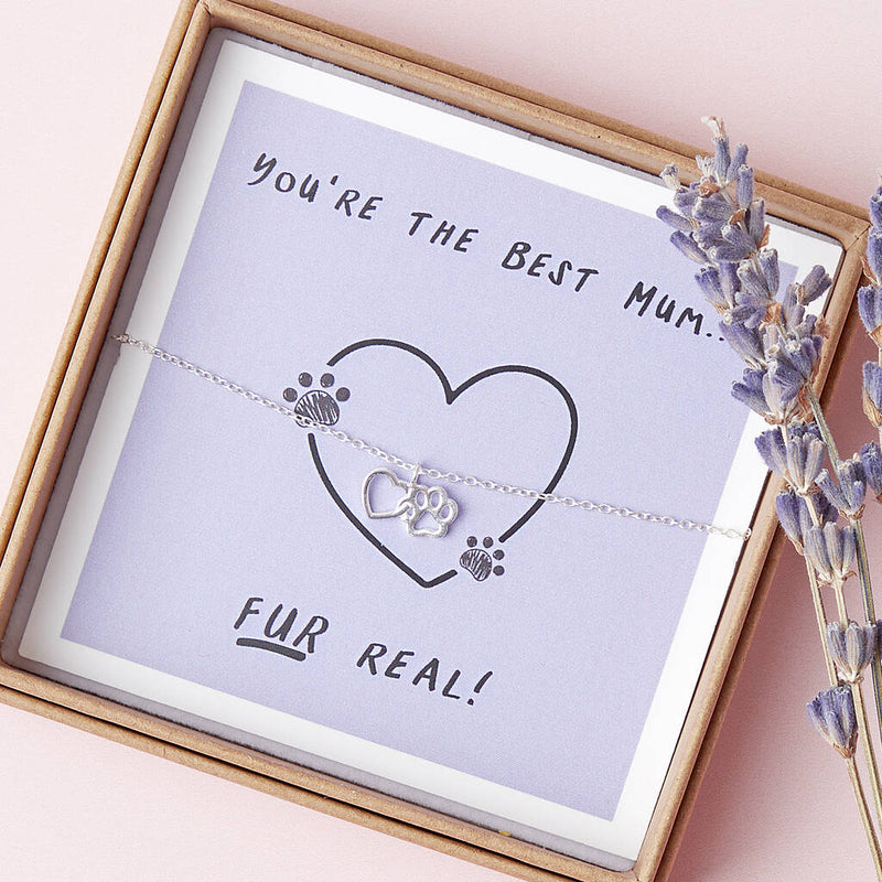 Silver Heart And Paw Pet Mum Bracelet