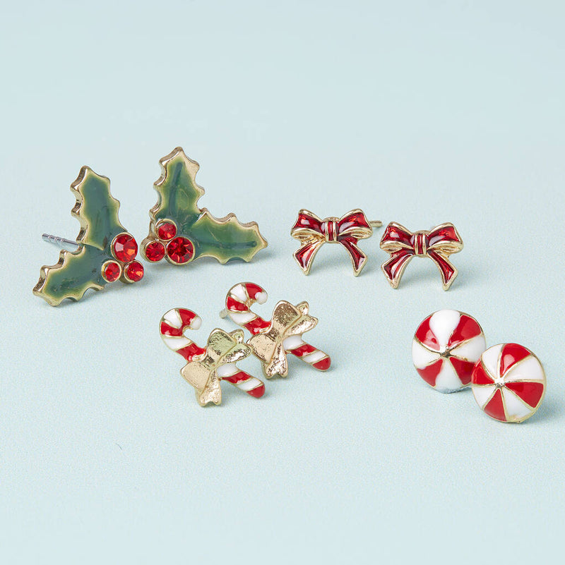 Holly And Peppermint Gold Plated Christmas Earring Set