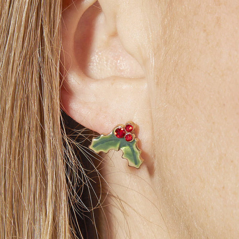 Holly And Peppermint Gold Plated Christmas Earring Set