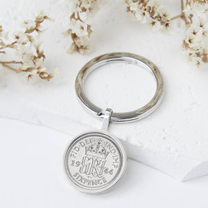 Sixpence Year Coin Keyring 1928 To 1967