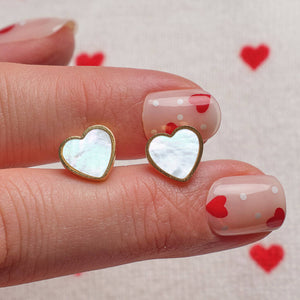 Mother Of Pearl Gold Plated Heart Earring Studs