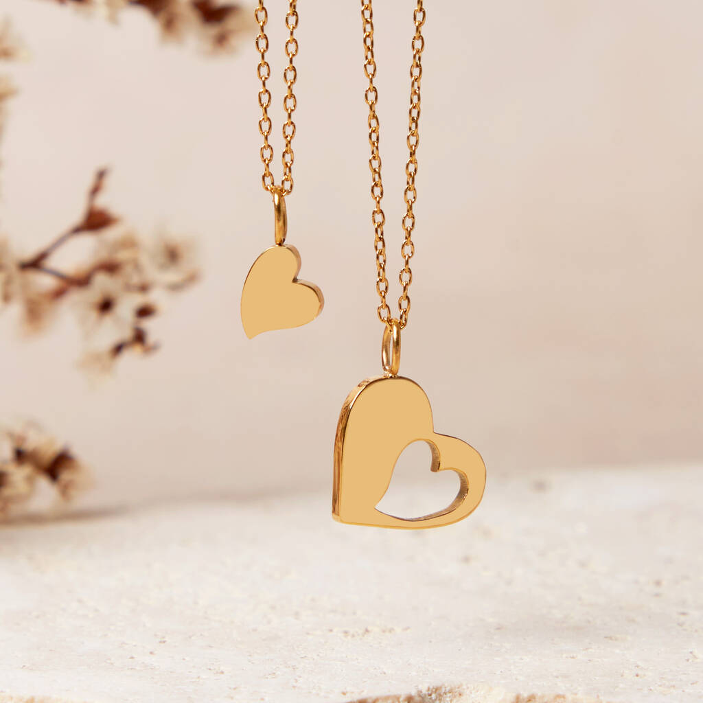 Mum and Daughter Heart Necklace Set
