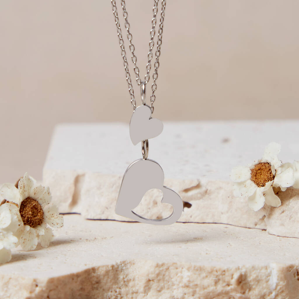 Mum and Daughter Heart Necklace Set