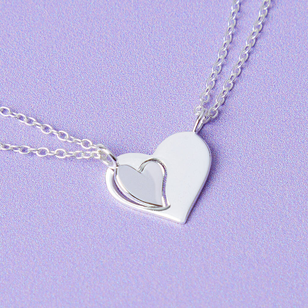 Mum And Daughter Silver Heart Mother's Day Necklace Set