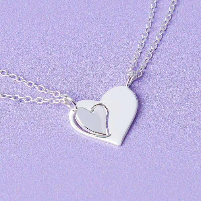 Mum And Daughter Silver Heart Mother's Day Necklace Set
