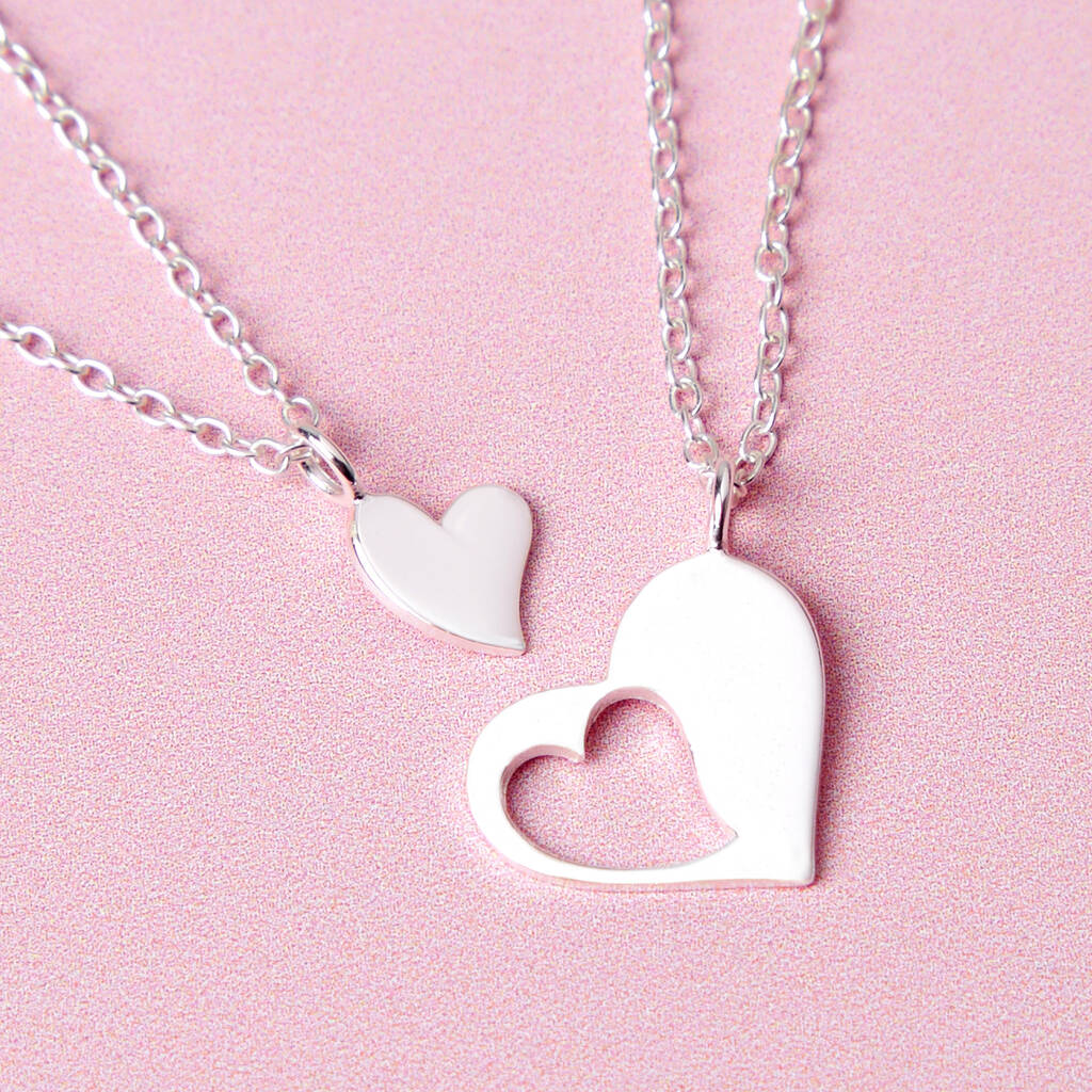 Mum And Daughter Silver Heart Mother's Day Necklace Set