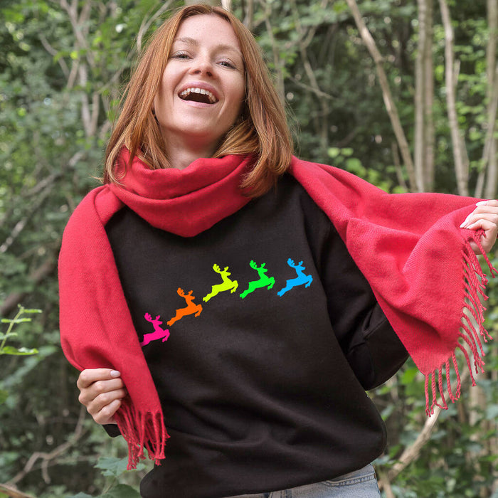 Neon Rainbow Reindeers Christmas Sweatshirt Jumper