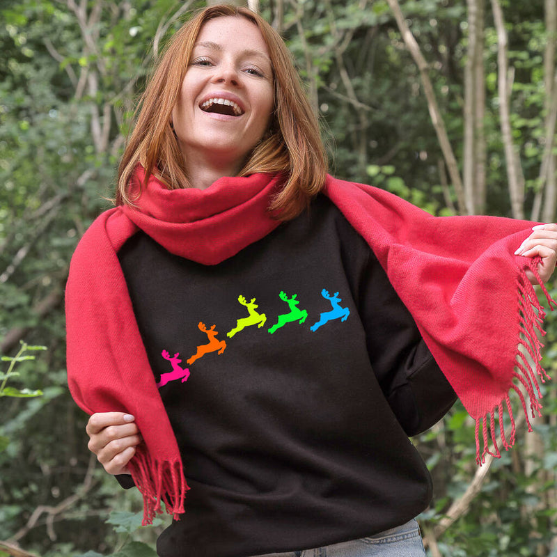 Neon Rainbow Reindeers Christmas Sweatshirt Jumper