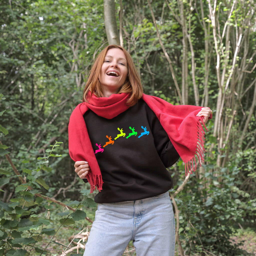 Neon Rainbow Reindeers Christmas Sweatshirt Jumper