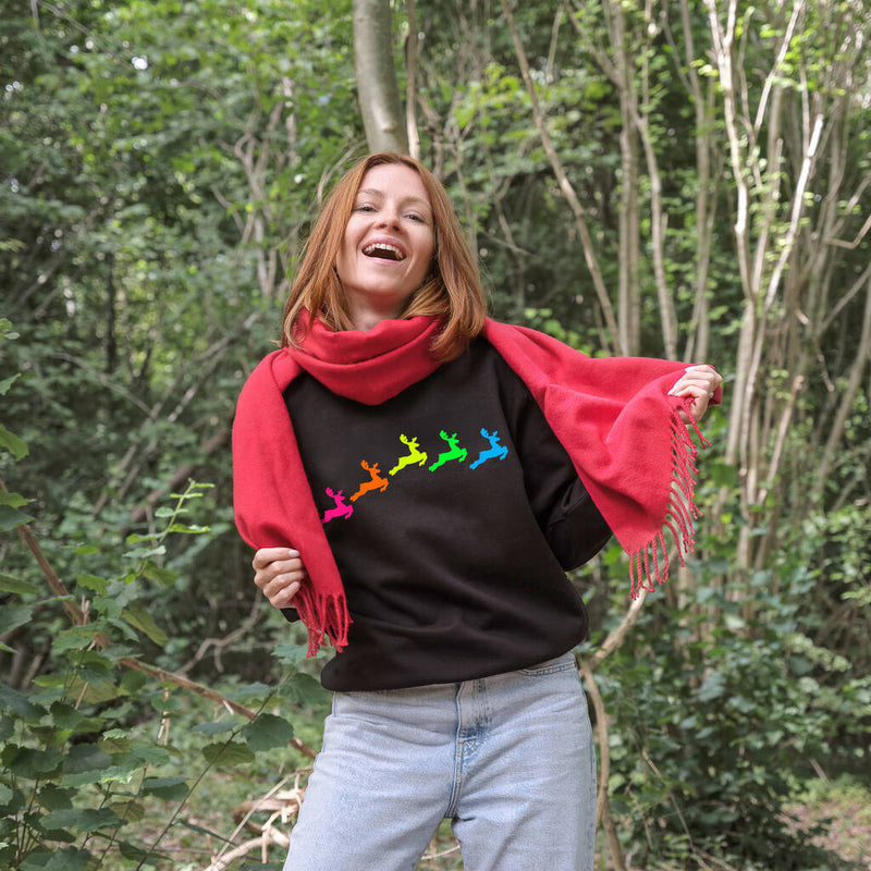 Neon Rainbow Reindeers Christmas Sweatshirt Jumper