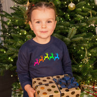 Neon Rainbow Reindeers Kids Christmas Sweatshirt Jumper