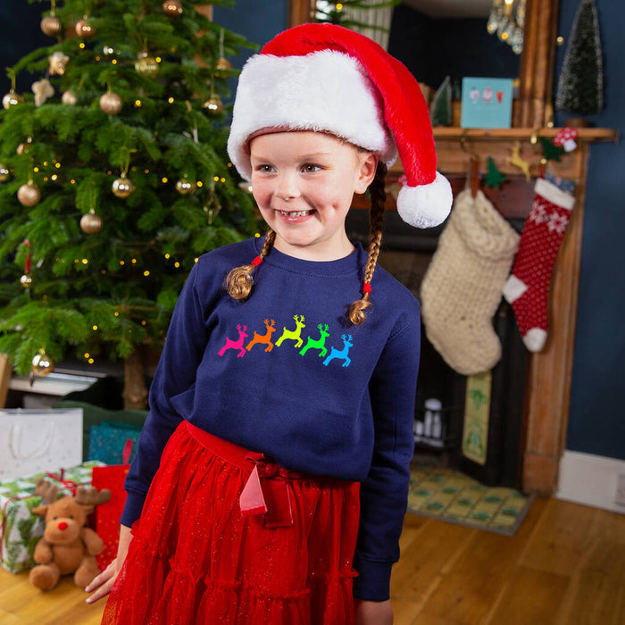 Neon Rainbow Reindeers Kids Christmas Sweatshirt Jumper
