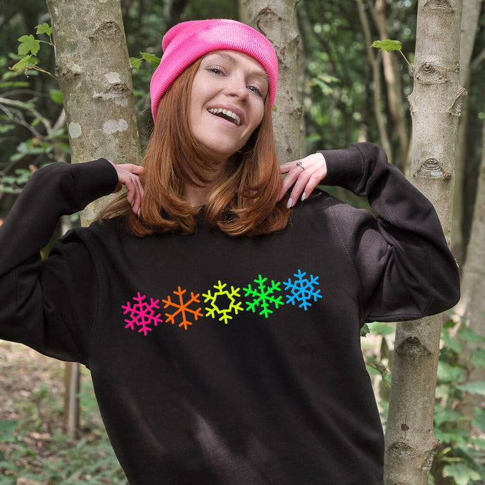 Neon Rainbow Snowflakes Christmas Sweatshirt Jumper