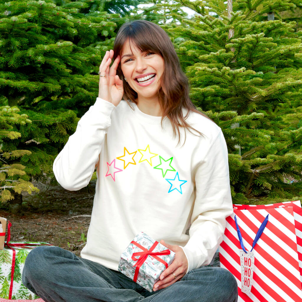Neon Rainbow Stars Christmas Sweatshirt Jumper