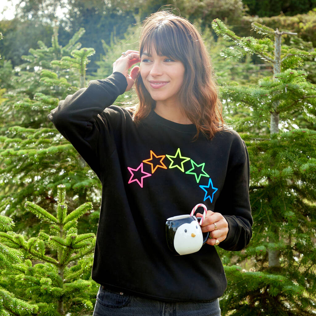 Neon Rainbow Stars Christmas Sweatshirt Jumper