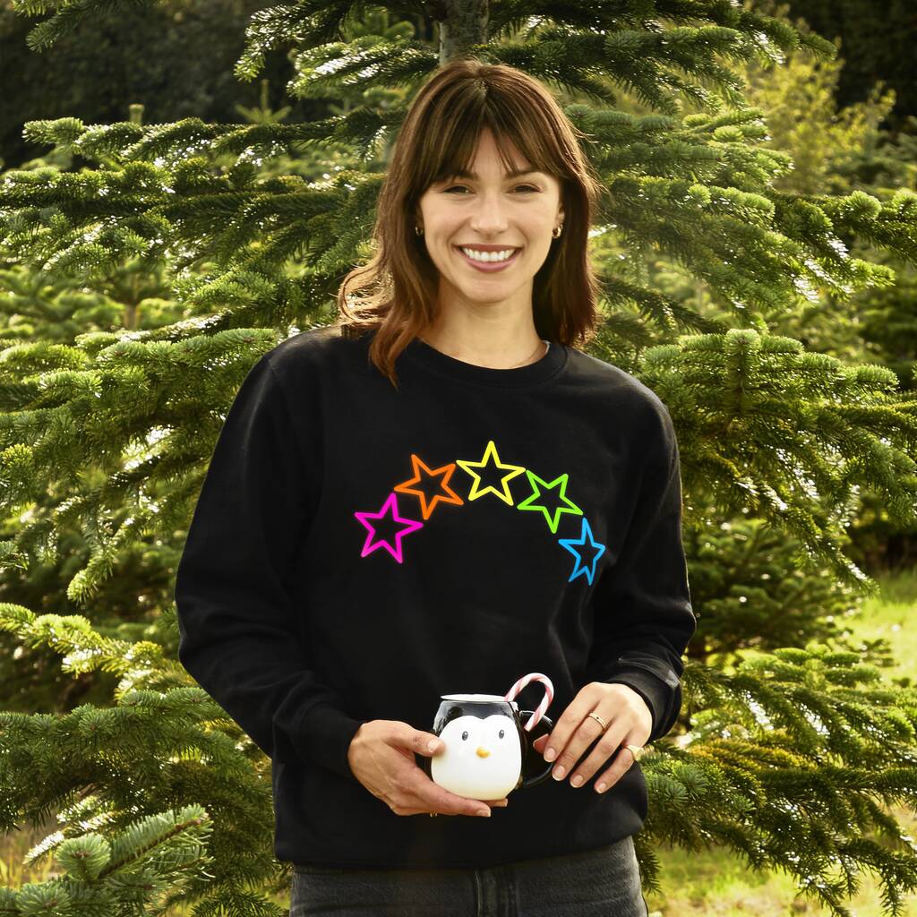 Neon Rainbow Stars Christmas Sweatshirt Jumper