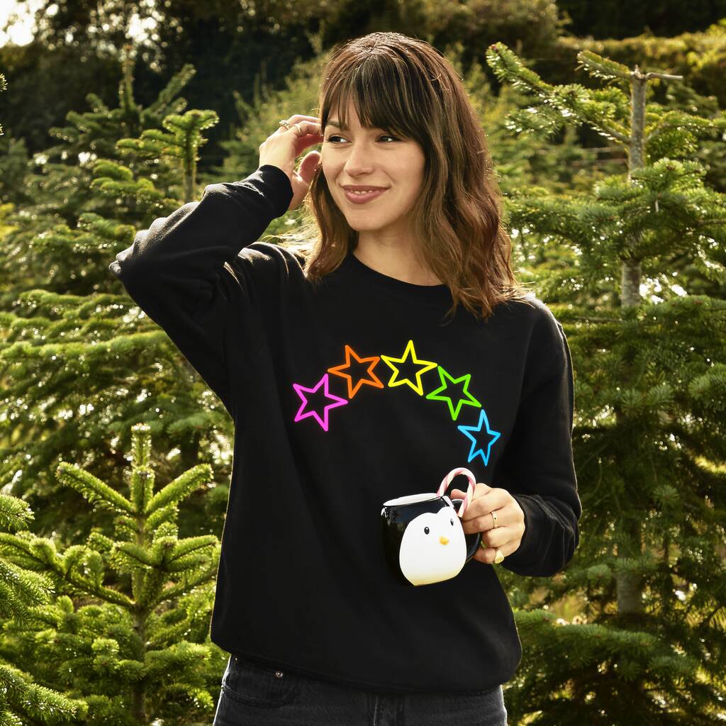 Neon Rainbow Stars Christmas Sweatshirt Jumper