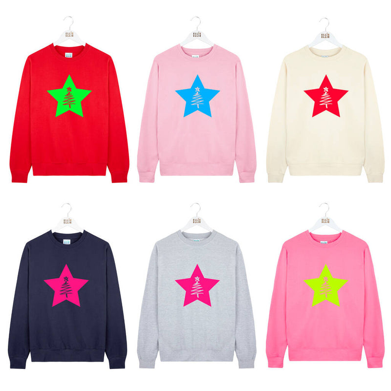 Christmas Tree Neon Star Christmas Jumper Sweatshirt