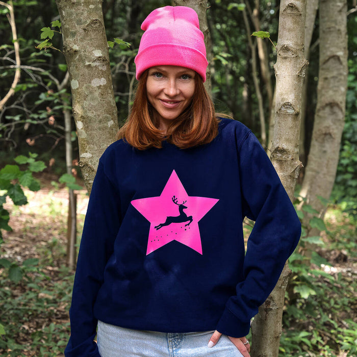 Neon Star Reindeer Christmas Jumper Sweatshirt