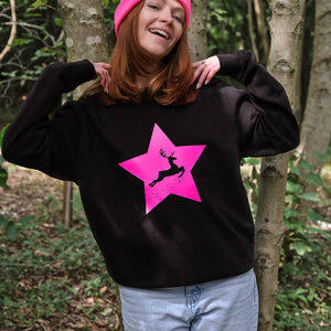 Neon Star Reindeer Christmas Sweatshirt Jumper