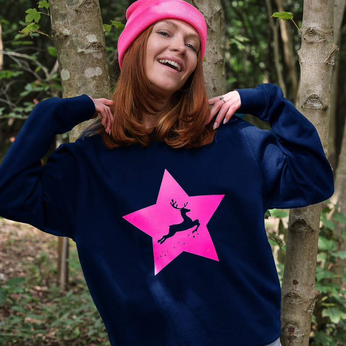 Neon Star Reindeer Christmas Jumper Sweatshirt