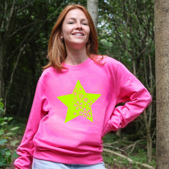 Neon Star Cascading Snowflakes Christmas Jumper Sweatshirt