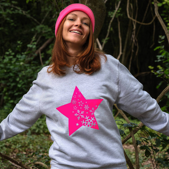 Neon Star Cascading Snowflakes Christmas Jumper Sweatshirt