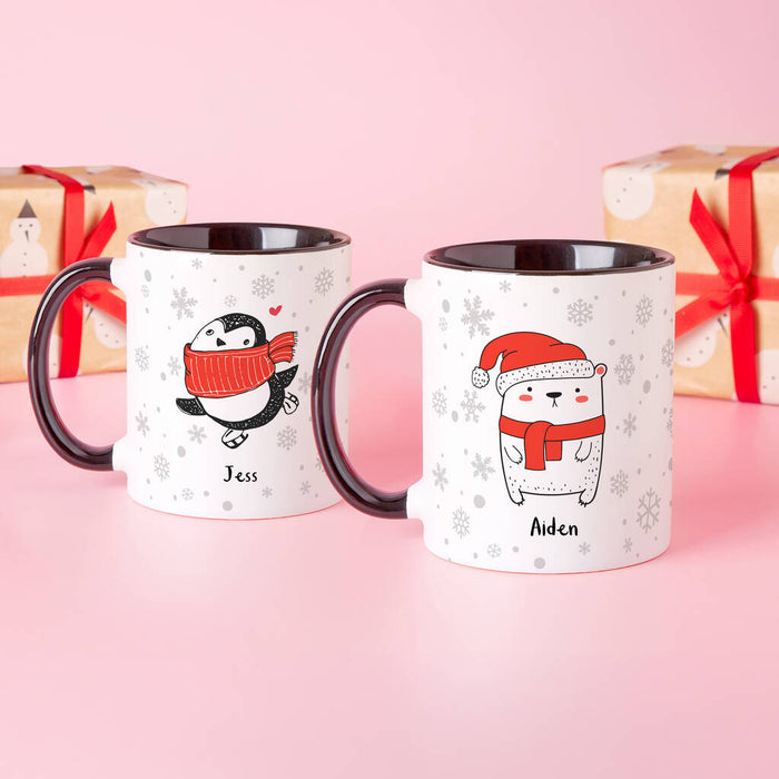 Penguin and Polar Bear Personalised Couples Mug Set